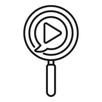 Magnifying glass with play button icon line art vector