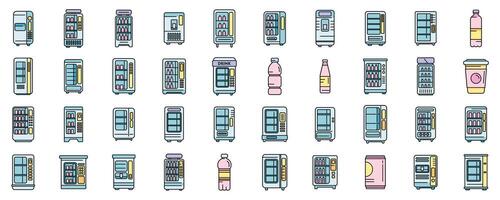 Drink machine icons set color line vector