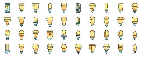 Smart lightbulb icons set color line vector