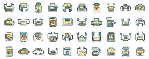 Defibrillator icons set color line vector