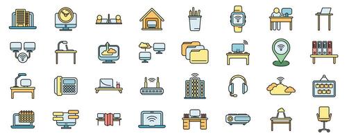 Smart office space icons set color line vector