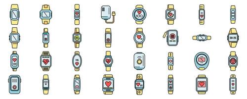 Wearable tracker icons set color line vector