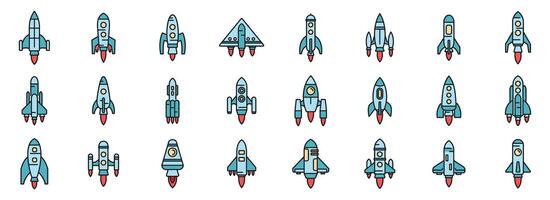 astronave lanzamiento íconos conjunto color línea vector