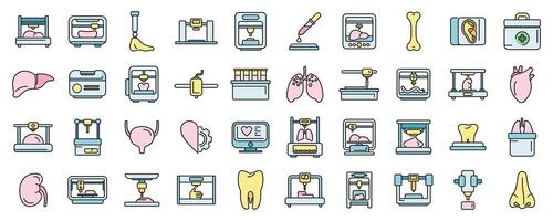 Bioprinting icons set color line vector