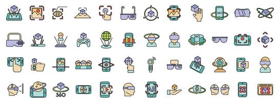 Augmented reality icons set color line vector