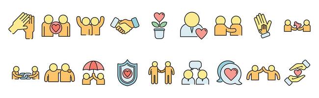 Trust relationship icons set color line vector