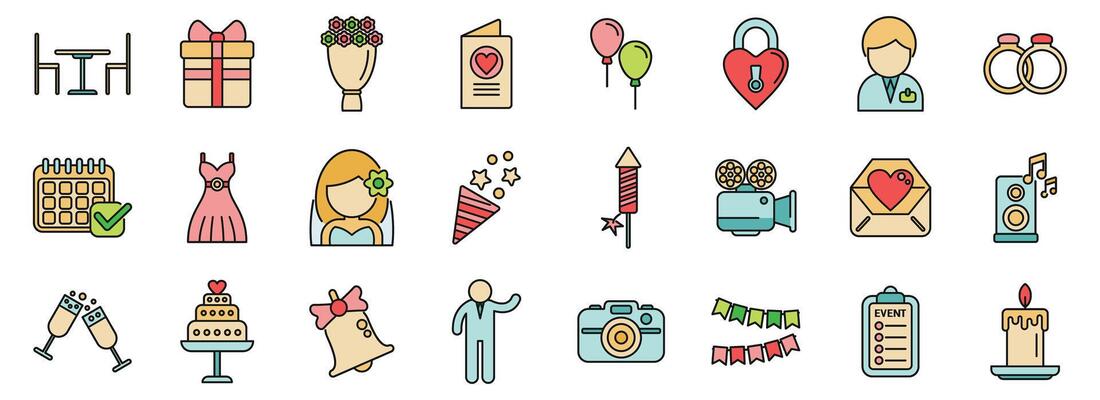 Event planner icons set color line