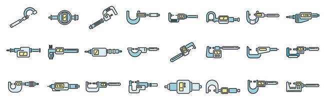Digital micrometer icons set color line vector