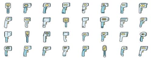 Laser thermometer icons set color line vector