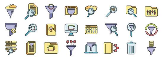 Filter search icons set color line vector