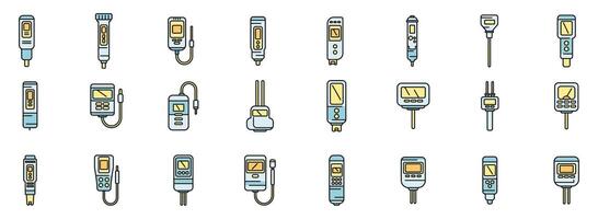 Ph meter icons set color line vector