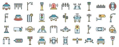 Road sensors icons set color line vector
