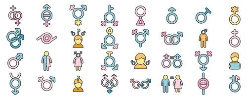 Gender identity icons set color line vector