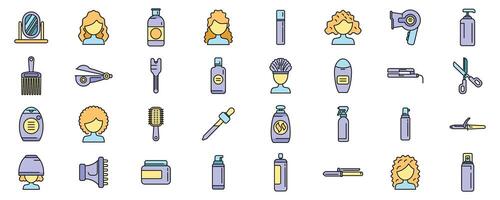 Curly hair care icons set color line vector