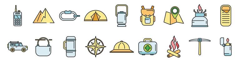 Expedition icons set color line vector