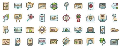 Search engine optimization icons set color line vector