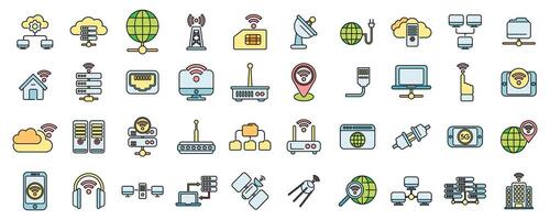 Internet provider icons set color line vector