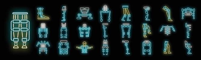 Exoskeleton icons set neon vector