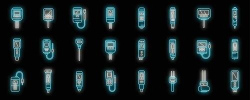 Ph meter icons set neon vector