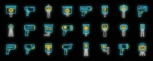 Speed radar icons set neon vector