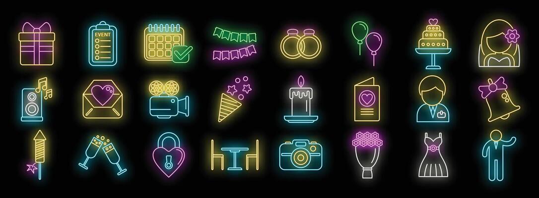 Event planner icons set neon