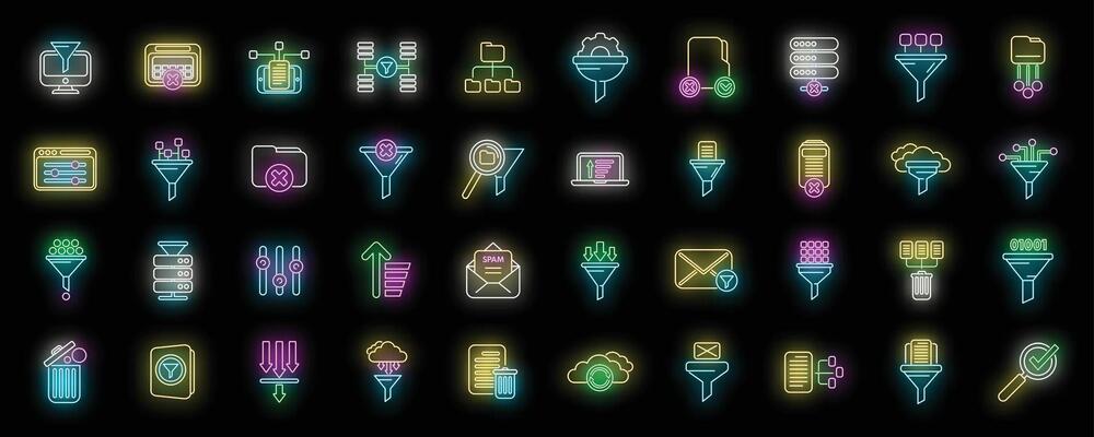 Content filter icons set neon