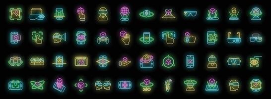 Augmented reality icons set neon vector
