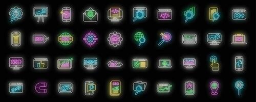 Search engine optimization icons set neon vector