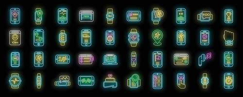 Runner app icons set neon vector