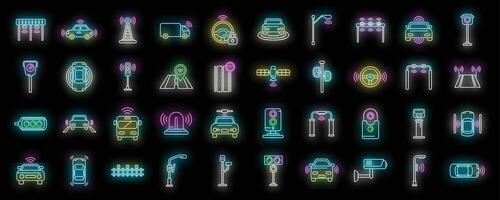 Road sensors icons set neon vector