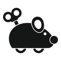 A graphic black silhouette of a vintage windup mouse toy with key vector