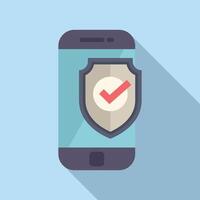 Flat design of a mobile phone with a shield icon, symbolizing digital security vector