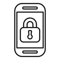 Line art icon of a smartphone with a padlock on the screen symbolizing secure data vector