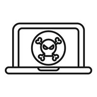 ordenador portátil pantalla con cráneo y tibias cruzadas seguridad amenaza icono vector