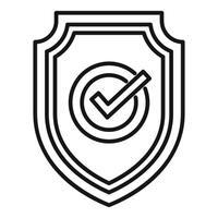 Black and white line art of a shield with a checkmark symbolizing security and protection vector
