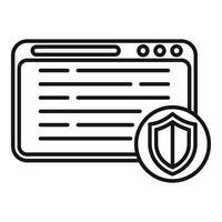 Line art illustration of a web browser window with a shield, indicating internet security vector