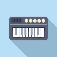 Flat design illustration of a cartoon synthesizer keyboard with long shadow on a blue background vector