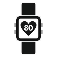 Black and white icon of a smartwatch displaying a heart rate of 80 bpm, ideal for fitness apps vector