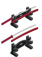 isometric katana sword and base vector