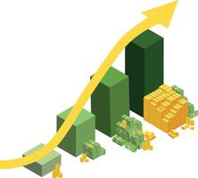 isometric business growth featuring an increasing graph of money and gold vector