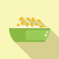 Bright illustration of a bowl of rice with toppings vector