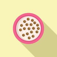 Bowl of cereal with milk on yellow background vector