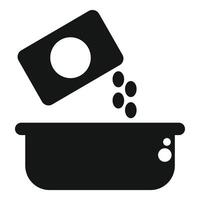 Black and white icon depicting seeds being sowed into a pot, symbolizing planting and growth vector