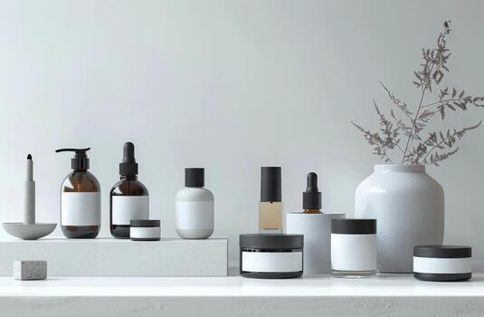 White Counter Filled With Bottles and Containers photo