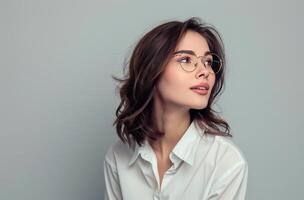 Woman Wearing Glasses and White Shirt photo