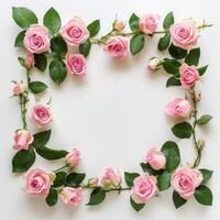 rosado rosas arreglado en corazón forma foto