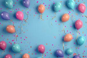 Vibrant Balloons and Streamers Against Blue Background photo