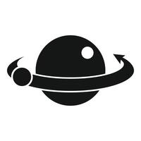 Black and white illustration of a stylized planet with orbit rings and moon vector