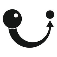 Minimalist black and white icon depicting a stylized smiley face with a circle and arrow vector