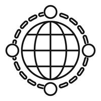 sencillo línea Arte ilustración de un globo rodeado por conectado círculos, simbolizando mundo unidad vector